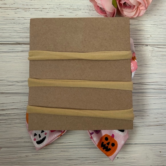 Girly Ghosts Pink Chunky Knit & Pumpkin Halloween Print Bow Headband Bundle - Picture 3 of 3